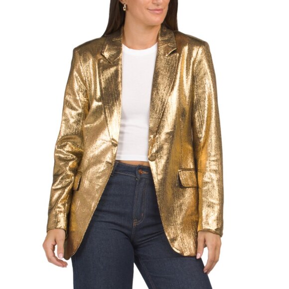 SUGAR LIPS Gold Primadonna Metallic Fitted Blazer - Picture 1 of 2